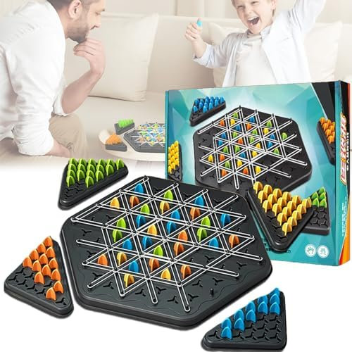 Chain Triangle Chess Game- Family Fun Night Chess Set, Geometric Chess Game, Triggle Elastic Band Board Game for Kids & Adults, 2-4 Players, Interactive Brain Teaser (1 set)