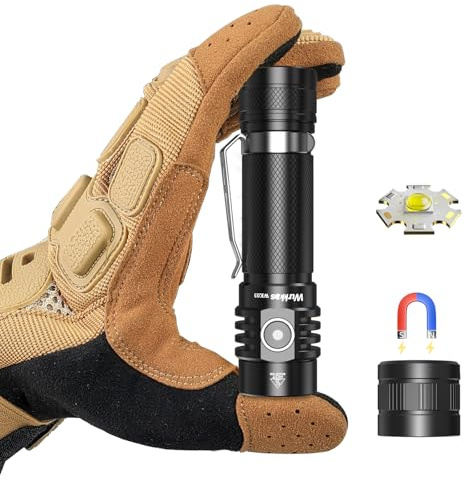 Wurkkos WK03 LED Taschenlampe Aufladbar,1200 Lumen Extrem Hell Taschen lampe, kleine Taschenlampe mit 6 modi und 519A LED, IP68 Wasserdicht Taktische Handlampe für Camping, Outdoor, Notfall(Black)