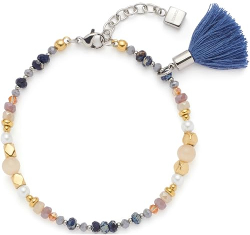 JEWELS BY LEONARDO Armband Babsi, Arm-Schmuck aus silberfarbenem Edelstahl, unterschiedliche Perlen in gedeckten Farben, facettierte Würfel und einer Tassel, 18-21 cm Länge, Schmuck Damen, 024314