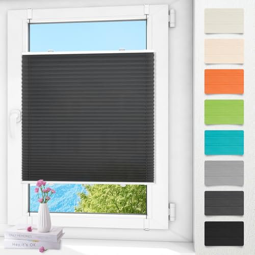Plissee ohne Bohren klemmfix Anthrazit 75x90cm Plisseerollo mit Klemmträger Blickdicht easyfix Jalousie Rollo für Fenster und Tür