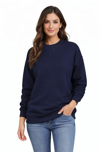 Blu Apparel Ladies Premium Sweatshirts for Women Crew Neck Casual Soft Long Sleeve Jumper Sweater Oversized Sweatshirt for Gym (UK, Numeric, 20, Regular, Regular, Navy)