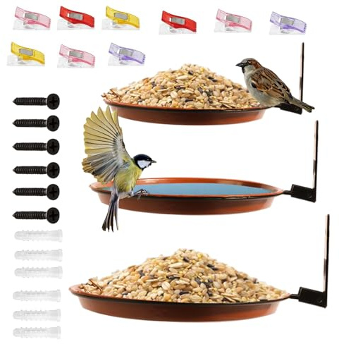 Maeur de aves multifuncionales – 15/17/19 cm bandeja exterior, construcción PP, cuenco de comida con función de baño | pared, , árbol, césped, patio, decoración de balcón de jardín