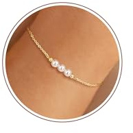 Tewiky Perlenarmband für Damen, 14K Vergoldetes Feines Glieder Armbänder | Zartes Perlen-Gliederarmband, Schlanke Bauweise, Eleganter Alltagsschmuck, Geschenkidee für Frauen, Mütter & Freundinnen