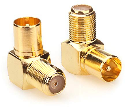 NANYI Connecteur Coaxial Femelle vers Mâle TV, Coupleur de Câble de Télévision, Type T/F Plaqué Or à Angle Droit, Adaptateur d'Antenne RF - 2 Pièces