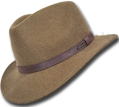 Oztrala Wool Felt HAT Australian Outback Vintage Classic Fedora Men Women Leather Band Cowboy HW01 Classic Brown
