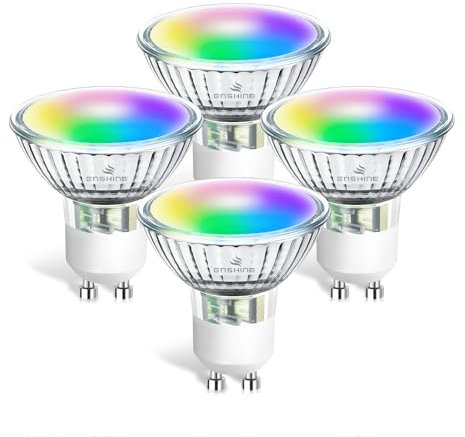 Enshine GU10 Smart Bulb, Warm to Cool White and RGB WiFi led Light Bulbs, Dimmable Colour Changing, Compatible with Alexa and Google Home, Music Sync, 5W(50W), 470 Lumens, No Hub Required, 4 Pack