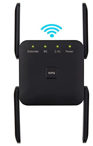 Repetidor WiFi 1200Mbps 2.4 GHz y 5GHz, Extensor Inalámbrico Amplificador de Señal Doble Banda, Enrutador Extensor de Red, Repertidor/Ap Modo/WPS, 4 Antenas Externas