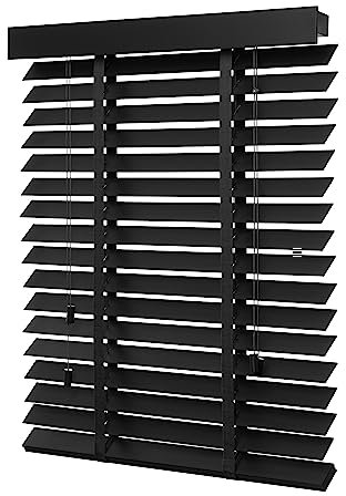 Ventanara® Holzjalousie 50mm Holz Jalousie Matt Jalousette Echtholz (160 x 180 cm, schwarz)