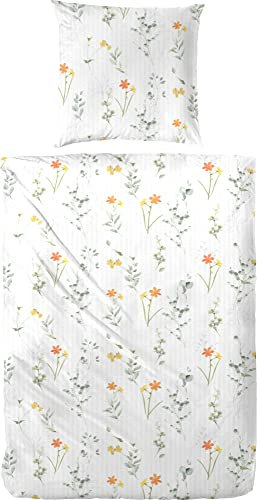 Primera Biancheria da letto in tessuto seersucker bianco e arancione, dimensioni 155 x 220 cm (80 x 80 cm)