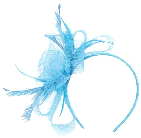 minkissy Lake Blue Fascinators Hat Wedding Lake Blue Fascinators for Women Tea Party Headband Veil-Fascinator Hair Clip for Women Wedding Tea Party Garden Events