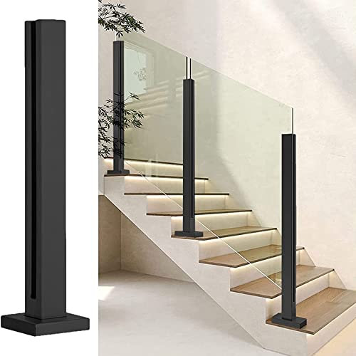 Glas Geländerpfosten Glashalter Edelstahl Innere Flurtreppe Glas-Geländerpfosten, Schwarz Glaszaunpaneele Pfosten/ Geländerpfosten, Für Terrasse Balkon Veranda ( Color : End Post , Size : 100cm/39.4in