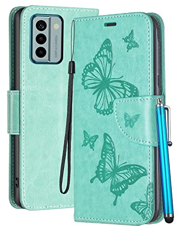 YEALLY Handyhüllen für Nokia G22 Ledertasche Klapphülle Schmetterling Brieftasche Schutz Hülle für Nokia G22 Silikonhülle mit Kartenfächer Magnetverschluss (Grün)
