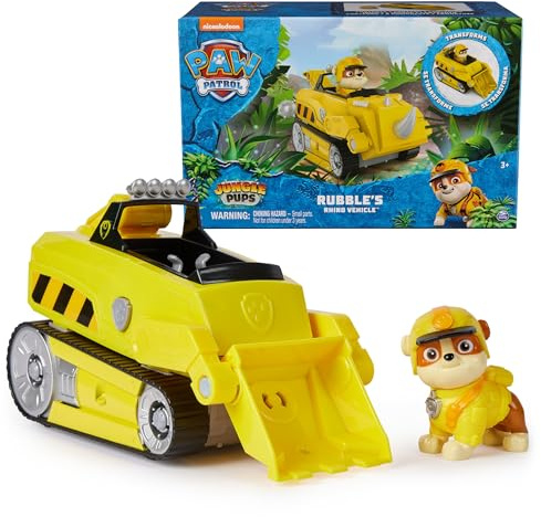 Paw Patrol Jungle Pups, Rubble Nashorn Fahrzeug, Spielzeug-Truck mit Sammel-Actionfigur, Kinderspielzeug für Jungen und Mädchen ab 3 Jahren