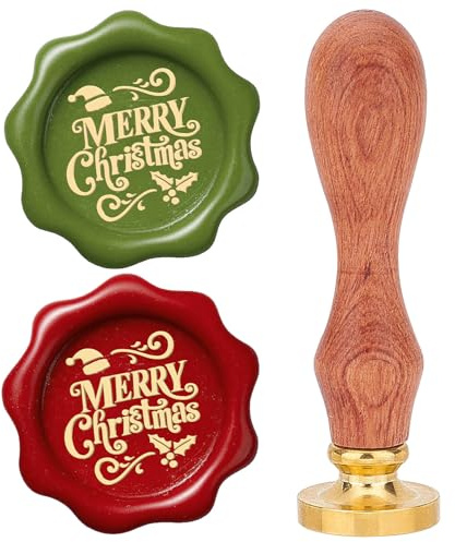 CRASPIRE Sello de Cera de Feliz Navidad 25 mm Cabeza de Latón Extraíble Sello de Cera de Sellado Vintage de Víspera de Navidad con Mango de Madera para Bodas Cumpleaños Sobres de Navidad Invitaciones