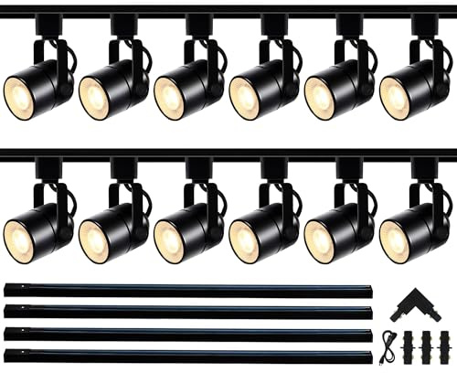 Bravsekai GU10 LED Track Lighting Complete Kit, 4000K Natural White, with 400cm H Track Rails, Dimmable Black LED Ceiling Spotlight Fixture with 12 Replaceable GU10 Bulbs for Shop, Home Office