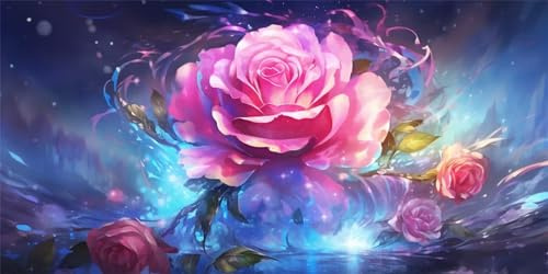 5D Diamond Painting Erwachsene Kit, 55x110cm Groß DIY Diamant Painting Bilder Set, Diamant Malerei Strass Stickerei Malerei Painting Set Kinder für, Haus Schlafzimmer Wand Dekoratione (Pinke Rose)-q34