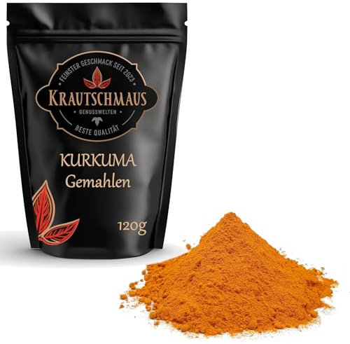 120g Kurkuma Pulver von Krautschmaus, Kurkumapulver gemahlen, Curcuma Gewürz, fein gemahlene Kurkumawurzel, Curcumapulver ohne Zusatzstoffe