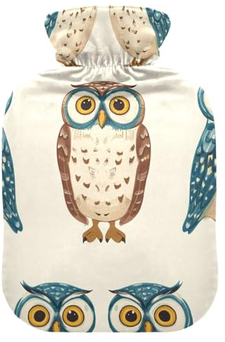Wärmflasche mit ethnischer Eule, weich, warm, für Winter, Bett, Hand, Hals und Schultern, 2 l