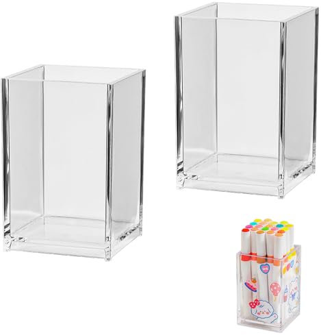 Riomijun 2 Stück Acryl Stiftehalter Pinselhalter Durchsichtig Make up Pinsel Organizer Schminkpinsel Behälter für Büro Schule Zuhause Stiftebecher