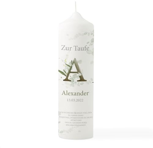 Vela de bautizo con letra de eucalipto, vela de bautizo personalizada, vela de bautizo con frase en inglés, vela de bendición, regalo para bautizo, regalo de bautizo
