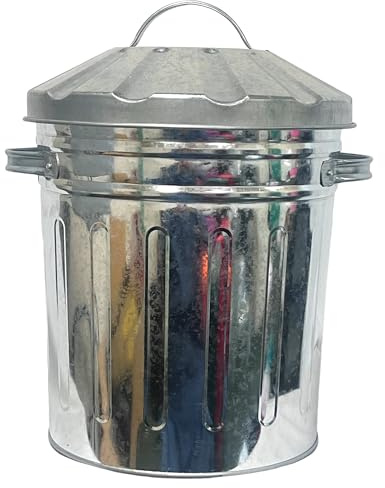 Easy Shopping Small 15 Litre 15L Round Shape Glavnised Metal Bin Recycle Rubbish Waste Dustbin Bin with Lid