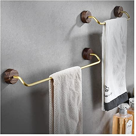 Handtuchhalter für Badezimmer, Walnuss-Handtuchstange, massiv, an der Wand montiert, 50 cm, Handtuchhalter aus Holz, schraubenlose Installation, goldener wasserdichter Handtuchhalter für Badezimmer