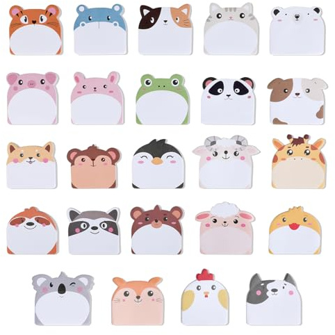 Wenrescry - 24 notas adhesivas con forma de animales, 720 hojas de notas adhesivas Kawaii para niños y oficinas – Divertidas notas adhesivas pequeñas con diseño de dibujos animados