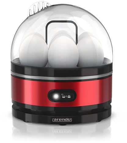 arendo - Cuociuova Sevencook - da 1 a 7 Uova - Bollitore per Uova in Acciaio con Funzione di Mantenimento del Calore - Grado di durezza Regolabile alla Coque Medio e sodo - Rosso