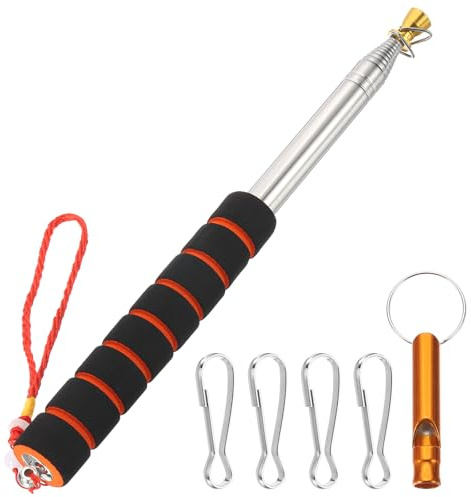 PATIKIL 8.2ft Telescopic Flag Pole, Stainless Steel Telescoping Handheld Portable Retractable Flagpole with Clips, Whistle, and Strap for Tour Guide Teaching Festival, Gold Black