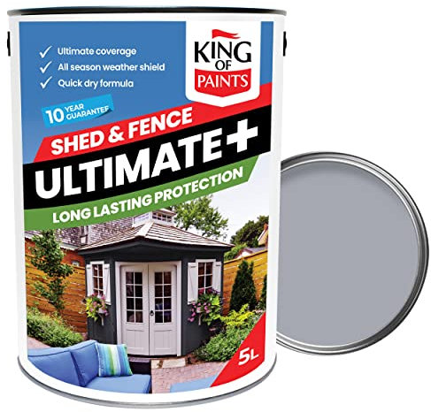 Light grey Shed and Fence Paint King of Paints One Coat Goose Grey 5Litres Saving you time and energy