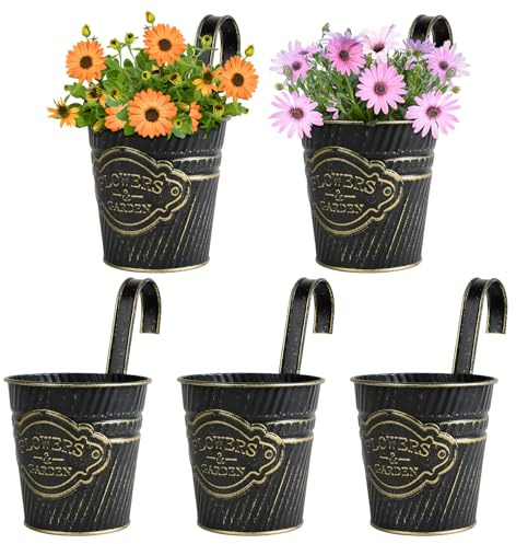BOOMTOP 5pz Vasi Pensili Metallo da Appendere con Gancio Vintage Portafiori Vasi di Fiori da Appendere Fioriera Sospesa Metallo Decorazione Interna Esterna Giardino Balcone Casa