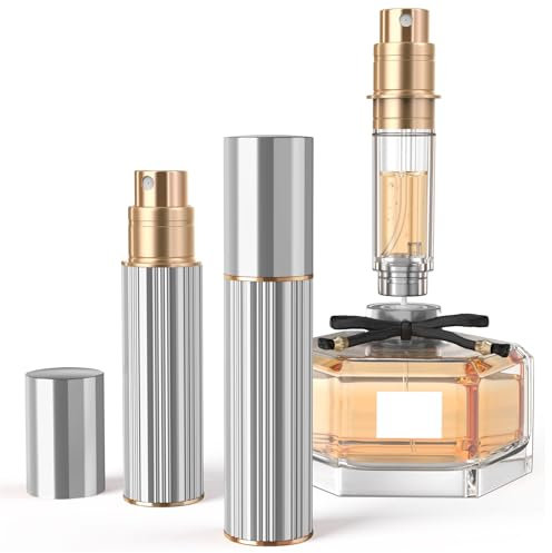 YIERSO 10ml Perfume Atomizer Travel Refillable,Bottom-Filling Fragrances Perfumes Bottle,Mini Cologne Dispenser, Portable Sprayer Pocket Size for Women Men Cruise Car Trip Gift 0.34oz (Sliver-10ml)