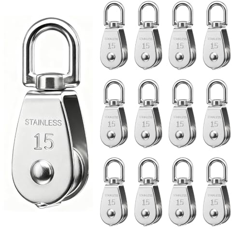 12 Stück M15 Umlenkrollen Edelstahl-Seilroller Flaschenzug Umlenkrolle Blockseilrolle für Seile Edelstahl,Edelstahlblock Seilrolle Schalen Riemenscheibe Roller Blockseilrolle Flaschenzug-Roller