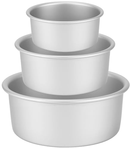 Auddemg Ensemble de 3 moules à gâteau ronds (Ø 15/20/26 cm), moule layer cake professionnel en aluminium anodisé avec fond amovible, argenté