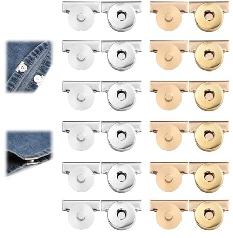 12uds Cierres Magnéticos, Hebillas Magnéticas Metálicas sin Costuras Cierres de Clip sin Costura para Bolsos Carteras Ropa y Manualidades Broches a Presión Multifuncionales (Dorados, Plateados)