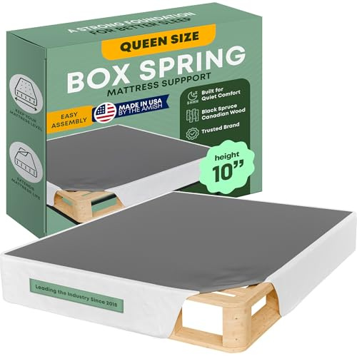 Greaton, 10” Queen Box Spring for Queen Bed – Amish-Made in the USA – Solid Wood Box Spring Mattress Foundation with Stable & Quiet Support – Flat-Packed & Easy Assembly – White