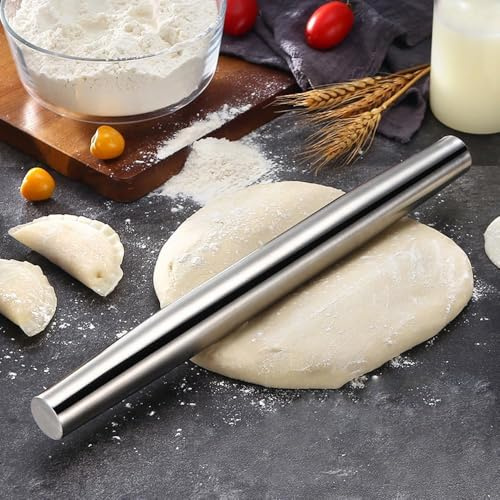 Nudelholz Edelstahl, Teigroller Metall, Backutensilien Rolling Pin, Backzubehör für Pizza, Kekse, Gebäck, Teige, Fondant (42.5x3.2cm)