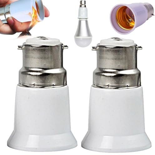 2PCS B22 to E27 Socket Converter - Bayonet to Screw Bulb Adaptor,Light Bulb Lamp Holder Bayonet Toscrew Converter & Edison Adapter,Ceiling Fan Light Fitting Converters,for Led/CFL/Incandescent Bulbs