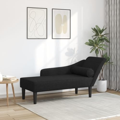 faucqel Chaiselong med kudde svart tyg 141 x 55,5 x 66,5 cm, recamiere relaxstol med mycket elastiskt skum, ram av massivt trä, soffa, säng för vardagsrum och lounge