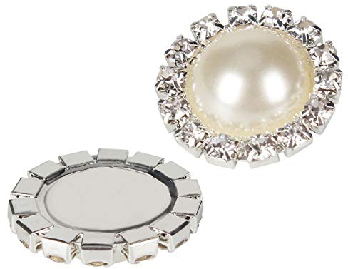 Partihandel 20 st retro vintage rund kristall elfenben falsk pärla strass knappar bulk, 18 mm (plattback)