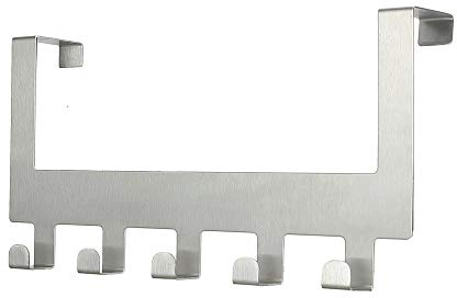Ihomepark Türgarderobe mit 5 Haken Edelstahlhaken Türgarderobe Kleiderhaken Türhakenleiste Garderobenhaken für die Tür ohne Bohren, Türhaken für Küche, Badezimmer, Wohnzimmer Flur usw.