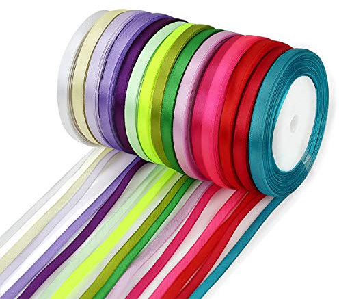 Crazy-m 350Yards/320M Satinband (0,6 cm) 14 Farben Seidenbänder Seidenband Schleifenband Hochzeit Dekoband Satin Geschenkband Stoffband zum nähen Weihnachtsband Weihnachtsbänder