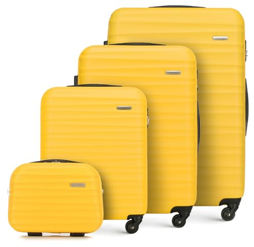 WITTCHEN set di 4 valigie con custodia per cosmetici trolley bagaglio a mano ABS 4 ruote spinner chiusura a combinazione maniglia telescopica Groove Line giallo Ryanair/ITA Airways/easyJet