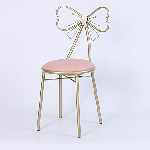 XIAOZHUZHU Sedia per Il Trucco Sedia da Salotto Creativa per Camera da Letto Farfalla Papillon Sgabello da Toilette Sedia con Schienale Dorato Sedia da Pranzo in Flanella/Pelle Mobili,Pink pu Leather