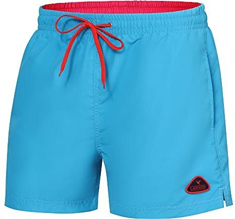 Ladeheid Badkläder för Män Strandshorts Badshorts LAZA1003 (Azure Blå Korall Röd, XL)