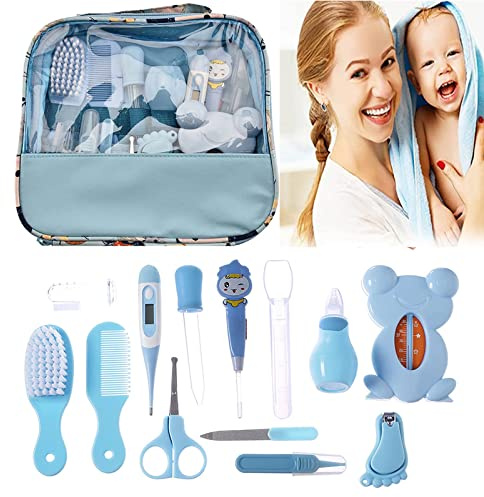 Set de cuidado para bebé, 13 piezas, productos para el cuidado del bebé, kit de cuidado de bebé, kit de primeros equipamiento para uñas y nariz, con bolsa de mano (azul)