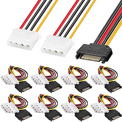Xiatiaosann Molex SATA Stecker HDD Stromkabel, 8 Stück 2 x 4 Pin Molex Buchse auf 15 Pin SATA Stecker SSD Adapter Kabel, IDE-Y-Splitter-Stromkabel für Festplatte
