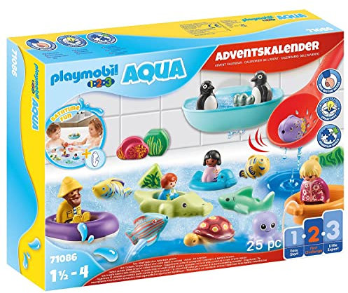 PLAYMOBIL 1.2.3 Aqua 71086 Adventskalender für Kinder: Badespaß, Mit schwimmfähigen Tieren, Badewannenspielzeug, Spielzeug für Kinder ab 1,5 Jahren