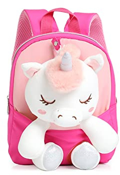 MIDSuN Kleiner Kinderrucksack mit Brustgurt Mini Backpack Jungen Vorschulrucksack Schulrucksack für Einhorn Rucksack Kindertasche für 2-5 Jährige Kindergarten Junge und Mädchen (Rosarot)