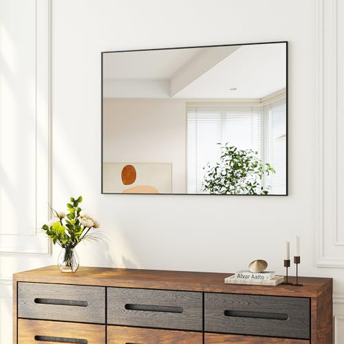 Boromal Rechteckiger Schwarz Rahmen Badspiegel 40x60cm - Vertikal/Horizontal Wandspiegel für das Badezimmer - Dekorativer Schwarzer Spiegel